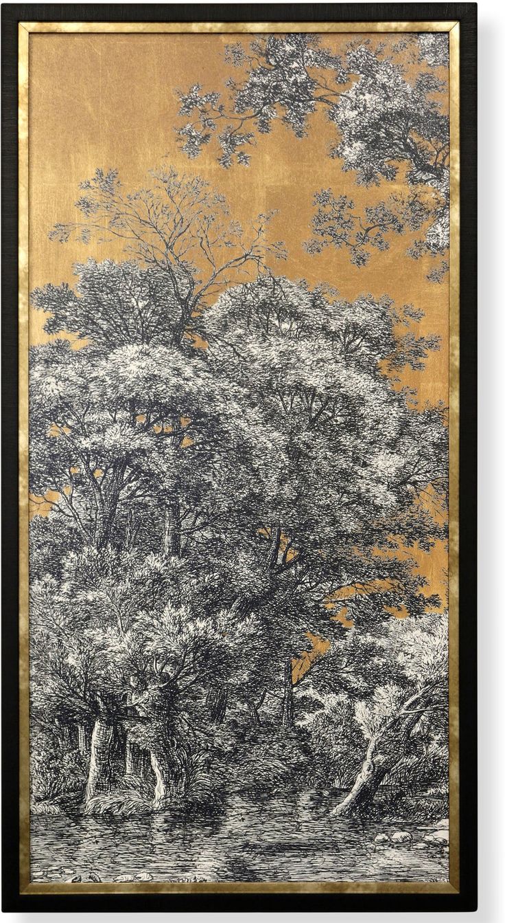 an image of a painting with trees in the background