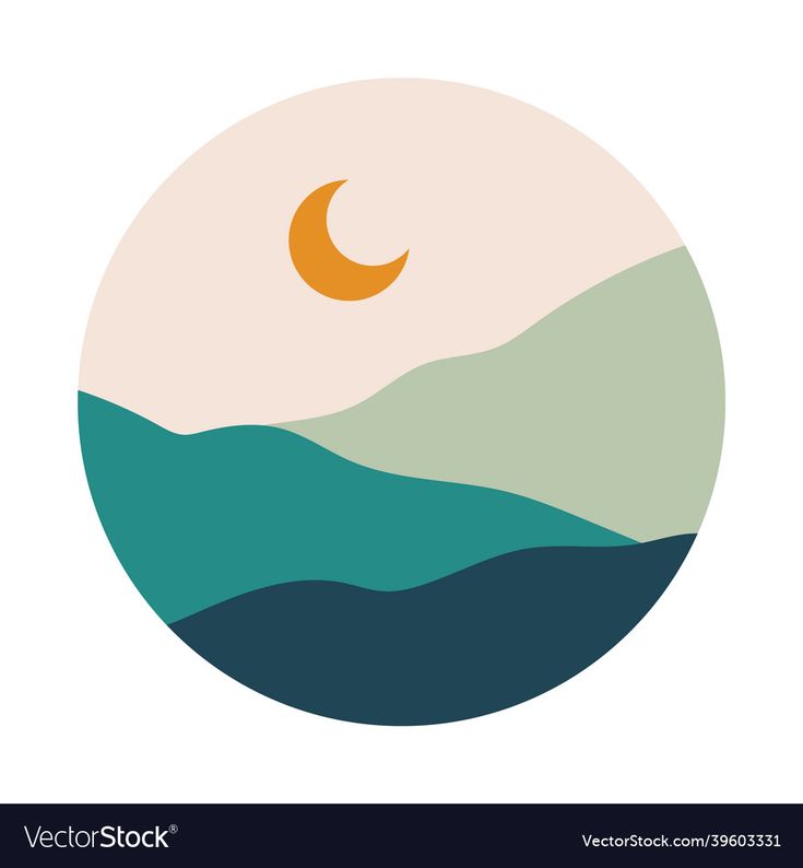 the sun is setting over the mountains and hills in this round shape with an orange crescent