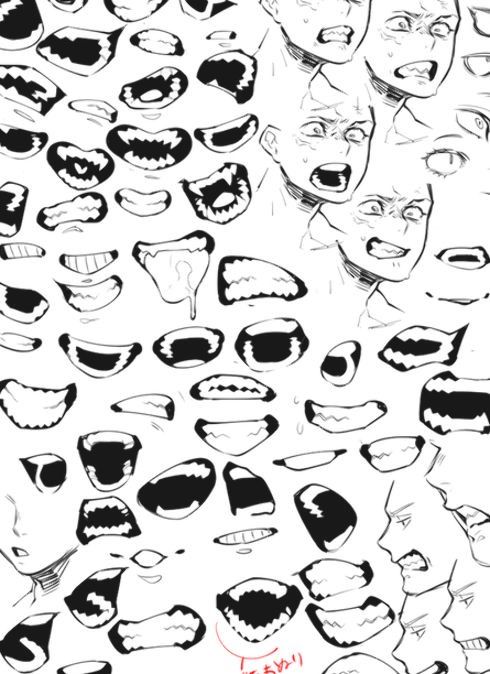 an image of various mouths drawn in black and white