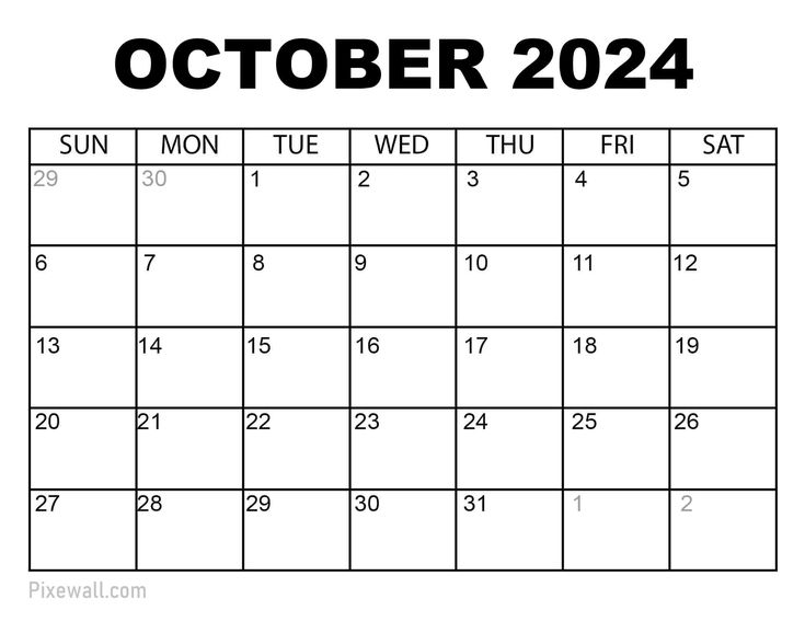 october calendar with the holidays in black and white