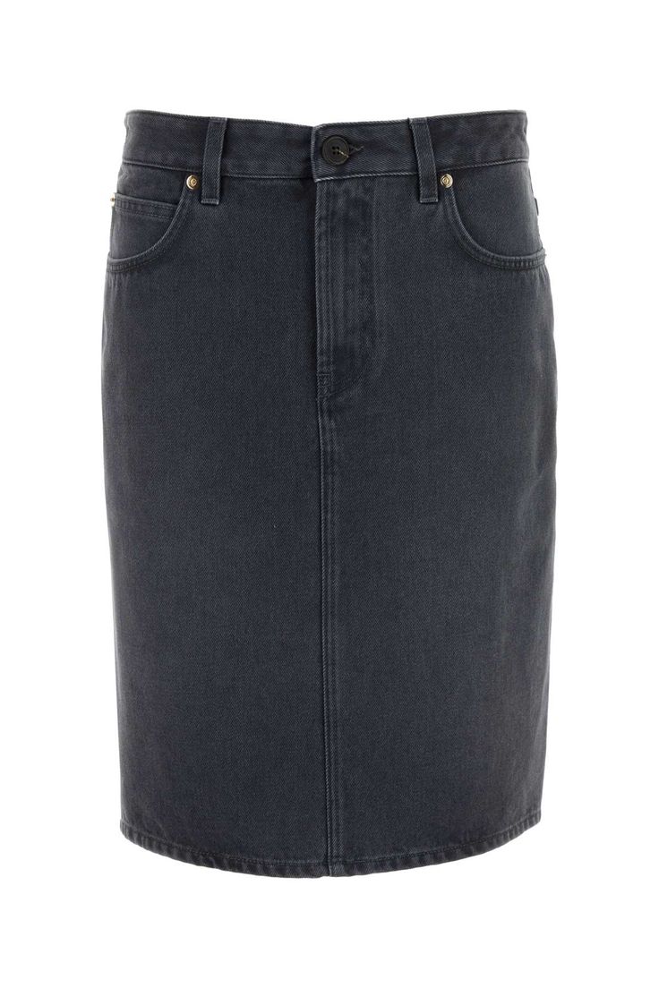 Graphite Denim Skirt from Miu Miu Luxury Miu Miu Skirt For Work, Luxury Fitted Mini Skirt By Miu Miu, Spring Luxury Miu Miu Mini Skirt, Luxury Lined Skirt By Miu Miu, Elegant Luxury Miu Miu Mini Skirt, Luxury Miu Miu Skirt For Workwear, Denim Aesthetic, Wang Dress, Pleats Please Issey Miyake