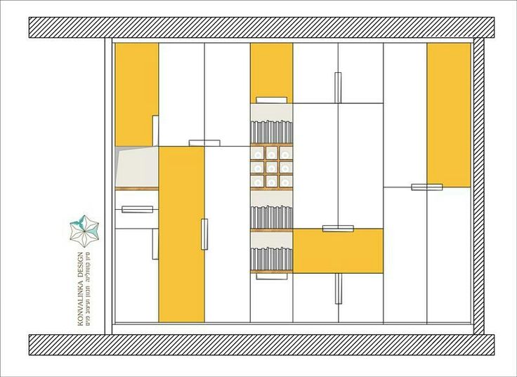 the floor plan for an apartment building with yellow walls and white trimmings on it