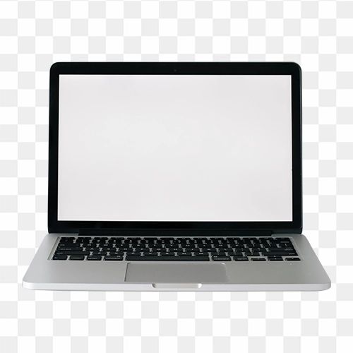 an open laptop computer sitting on top of a white table with a blank screen in front of it