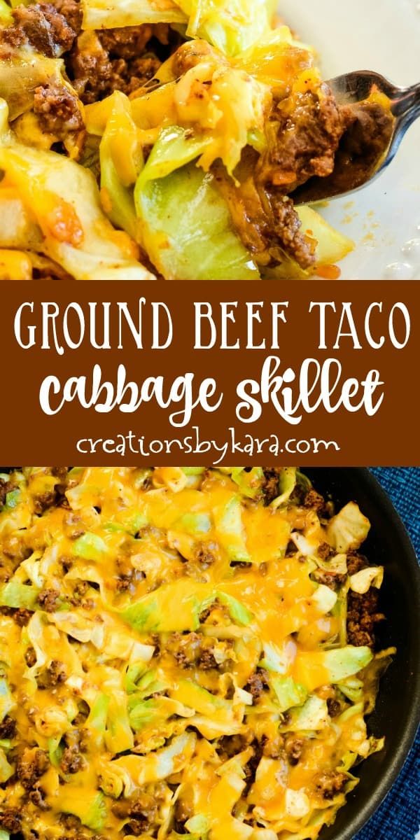 ground beef taco cabbage skillet with cheese and lettuce