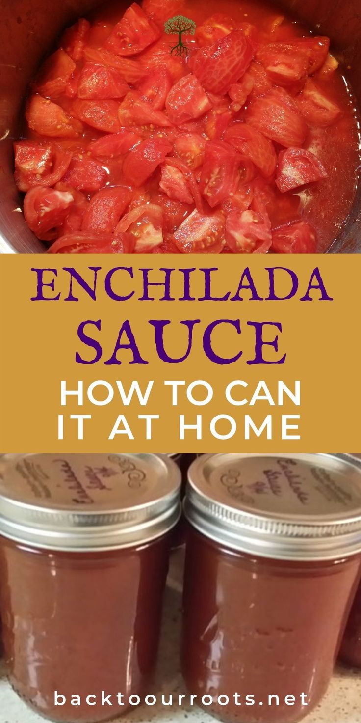 enchilada sauce in jars with text overlay how to can it at home