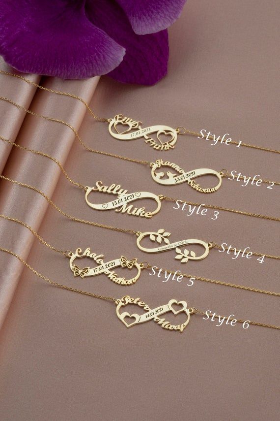 14k Solid Gold Infinity Name Necklace Collection • Personalized Gold Necklace for Women • Customized Love Jewelry Gift for Her Our infinity name necklaces are perfect choice for a Christmas, Mother’s Day, valentine's day, birthday, wedding, anniversary, graduation, engagement, bridesmaid, and best friends gift. It’s a good way to show appreciation to your mom, girlfriend, wife, grandmother, grandchildren, daughter, sister, best friend, boss or a co-worker. Also, a special treat just for yourself Cheap Sentimental Name Necklace For Valentine's Day, Cheap Necklaces For Anniversary Gifts, Luxury Customizable Jewelry For Personalized Gift, Cheap Rose Gold Jewelry With Names, Cheap Heart Name Necklace For Gift, Luxury Name Jewelry For Gifts, Cheap Heart-shaped Name Necklace For Anniversary, Cheap Customizable Promise Jewelry, Cheap Customized Necklace For Gift