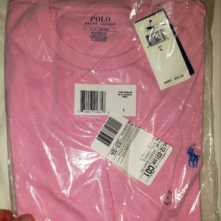 Brand New Pink Ralph Lauren T-Shirt With Tags Still In Plastic Wrap Casual Ralph Lauren Crew Neck T-shirt, Ralph Lauren Graphic Tee With Short Sleeves, Ralph Lauren Cotton Short Sleeve T-shirt, Ralph Lauren Summer T-shirt With Short Sleeves, Ralph Lauren Summer Casual T-shirt, Ralph Lauren Casual Summer T-shirt, Ralph Lauren Graphic Tee Short Sleeve, Ralph Lauren Casual Short Sleeve T-shirt, Casual Ralph Lauren Short Sleeve T-shirt