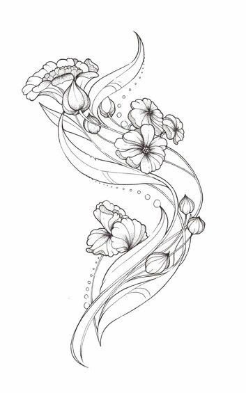 a drawing of flowers on a white background