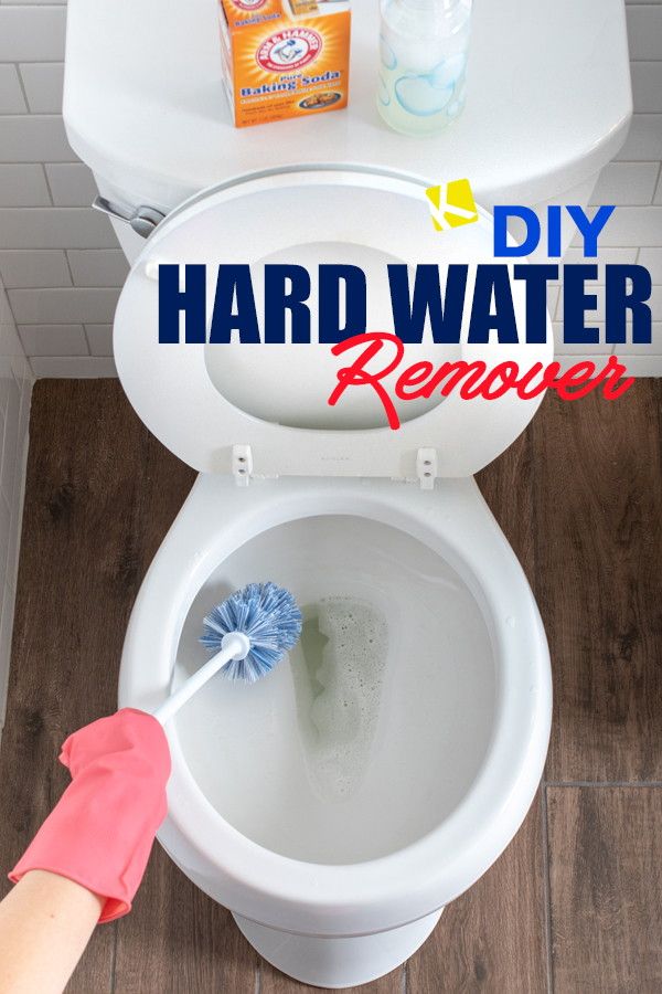 a person cleaning a white toilet with a blue mop in it and the words diy hard water remover