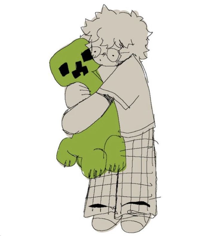 a drawing of a person hugging a stuffed animal