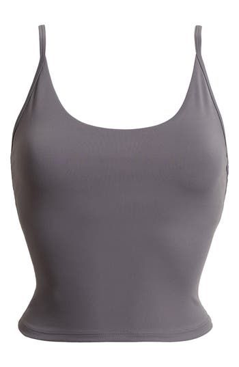 Narrow straps give a cami-hybrid look to a superstretchy tank ideal for workouts and active days. Scoop neck Adjustable straps Partially lined, with pockets to accommodate bra pads 75% nylon, 25% spandex Machine wash, tumble dry Imported Workout Top With Built-in Bra And Second-skin Fit, Training Tank Top With Built-in Bra And Wide Straps, Gym Camisole With Built-in Bra And Tank Straps, Sports Tank Top With Built-in Bra And Minimal Stretch, Nylon Tank Top With Built-in Bra For Training, Athleisure Camisole With Built-in Bra, Second-skin Workout Top With Built-in Bra, Functional Solid Color Tank Top, Workout Tops With Built-in Bra Second-skin Fit