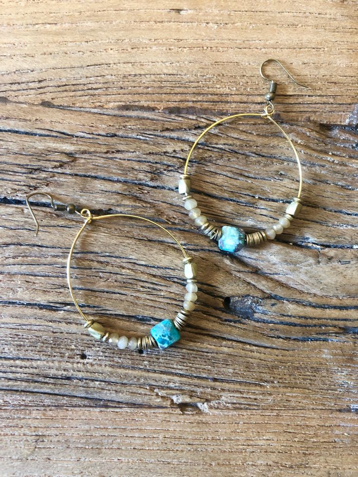 Beautiful handbeaded heishi, matte citrine and turquoise for an earthy, elegant day to night stunner! -1.5” hoops Adjustable Hoop Earrings With Natural Stones, Handmade Bohemian Hoop Earrings For The Beach, Bohemian Small Hoop Earrings For Beach, Small Hoop Beaded Jewelry For Beach, Bohemian Beaded Hoop Earrings For Beach, Adjustable Turquoise Earrings With Large Beads, Handmade Turquoise Hoop Earrings For Beach, Artisan Adjustable Hand-strung Earrings, Bohemian Nickel-free Hoop Earrings For Beach