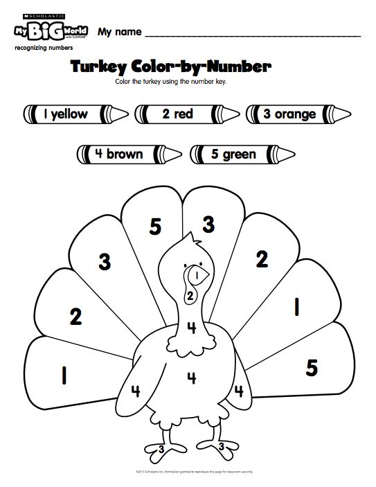 a turkey color by number worksheet for kids to learn how to write numbers