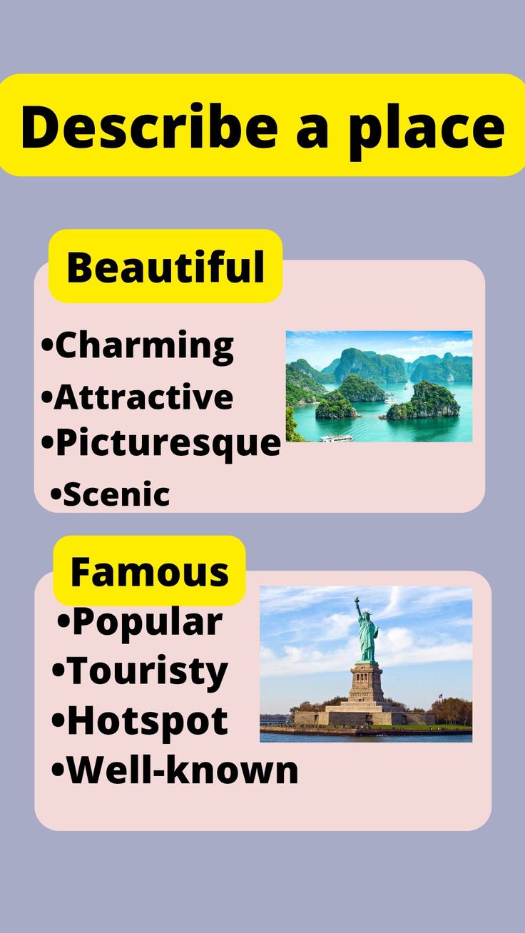 English vocabulary Adjectives To Describe A Place, Describing Places Vocabulary, Describing A Place Writing, Ielts Synonyms Words, Adjectives To Describe Places, Boards Exam, C1 English, Improve English Writing Skills, American English Words