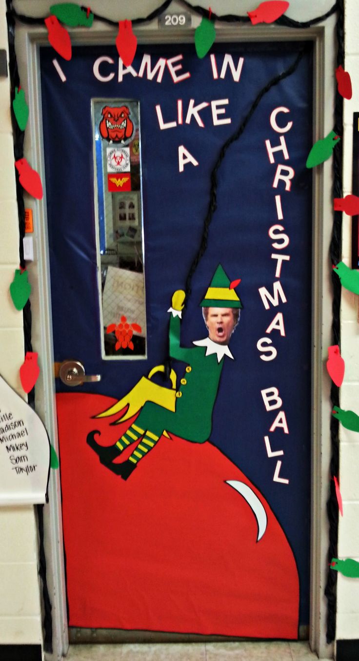 a door decorated to look like a christmas story