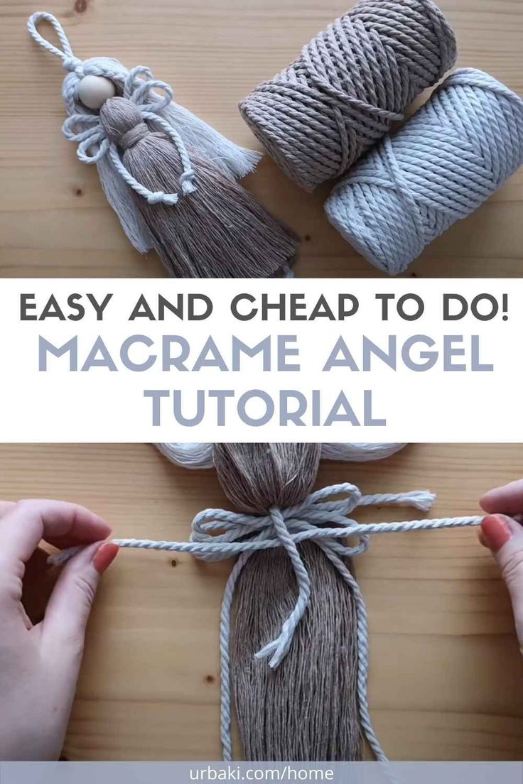 yarn is being used to make macrame angel wings with text overlay that says easy and cheap to do