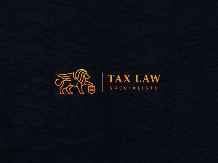 the logo for tax law, which is written in orange and yellow on black paper