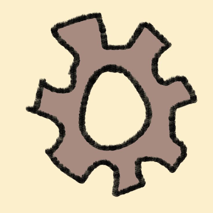 a drawing of a cogwheel on a beige background