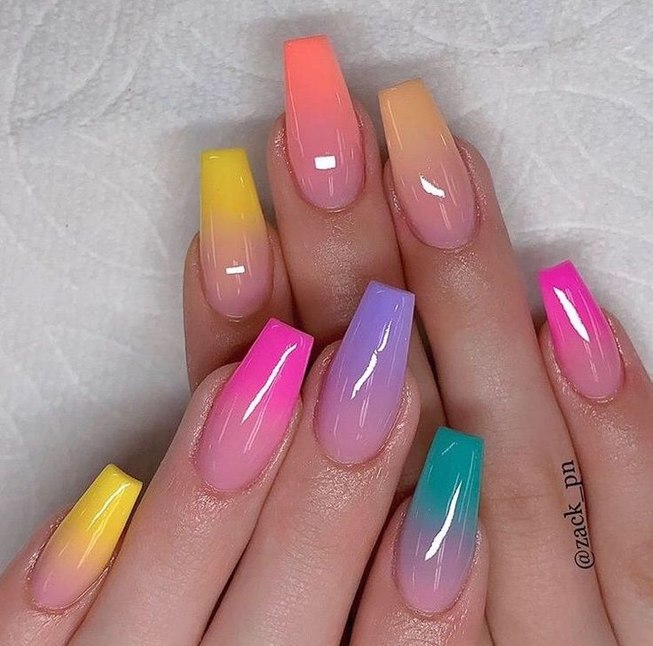 Ombre Nail Colors, Ombré Nails, Cute Spring Nails, Ombre Nail, Ombre Nail Designs, Colorful Nails, Colorful Nail Designs, Summer Acrylic Nails, Rainbow Nails