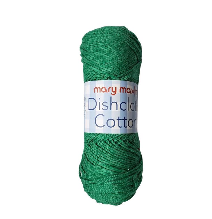 the yarn is green and has a white label on it that says, mou mou dishcloth cotton