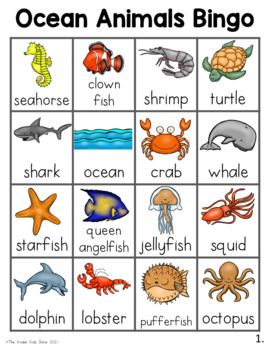 an ocean animal bingo game with animals and fish