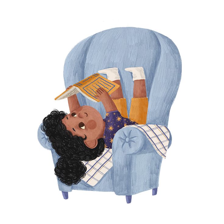 a drawing of a person laying on a chair reading a book