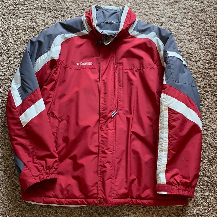 Like Brand New Red Hooded Sport Coat For Winter, Red Windbreaker For Cold Weather And Winter, Hooded Red Sport Coat For Winter, Red Winter Sport Coat For Outdoor, Red Sport Coat For Fall Outdoor Occasions, Red Sport Coat For Fall Outdoor Events, Red Sport Coat For Outdoor Fall Occasions, Red Windbreaker For Cold Weather In Winter, Red Windbreaker For Winter Cold Weather