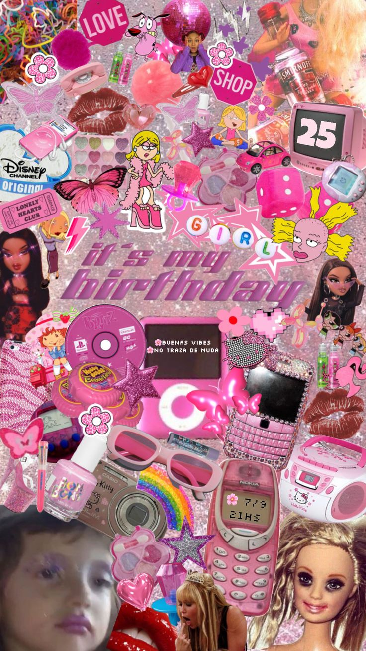 a collage of barbie dolls and other items with the words happy birthday written on them