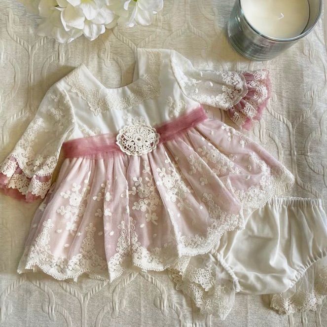 Lovely Dress For Your Baby Never Used Still With Tags Made In Europe Pink Playtime Dress With Lace Trim, Cute Fitted Dress For Baptism, Sweet Short Sleeve Dress For Baptism, Sweet Fitted Dresses For First Birthday, Pink Long Sleeve Dress For First Birthday, Cute Lace Trim Dress For Baptism, Sweet Cotton Dress For Baptism, Spring Long Sleeve Ruffle Baptism Dress, Spring Baptism Dress With Long Sleeves And Ruffles