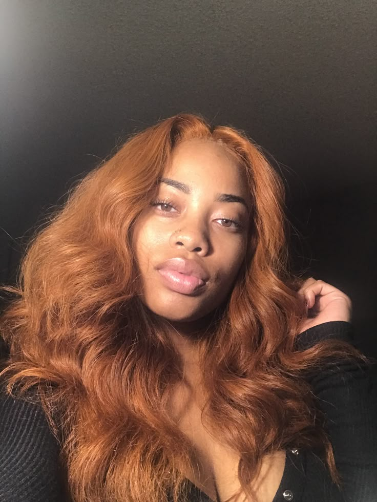 Copper hair Cooper Hair Black Women, Copper On Black Women, Copper Black Women, Dark Brown Copper Hair Color, Copper Hair Aesthetic, Copper Hair Curly, Copper Brown Hair Black Women, Ginger Hair On Tan Skin, Orange Copper Hair Color