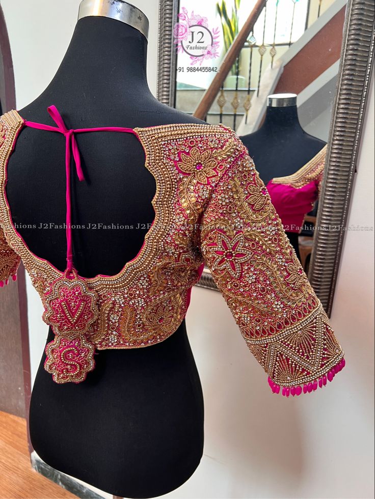 Trendy Aari Work Bridal Blouse Designs, Engagement Aari Work Blouse, Aari Work Tassels For Blouse, Aari Work Blouse Back Neck Design, Hand Work Blouse Design For Bridal, Pink Bridal Blouse Designs, Bridal Blouse Aari Work Designs, Aari Work Blouse Aari Work Blouse Wedding, Pink Aari Work Blouse Designs