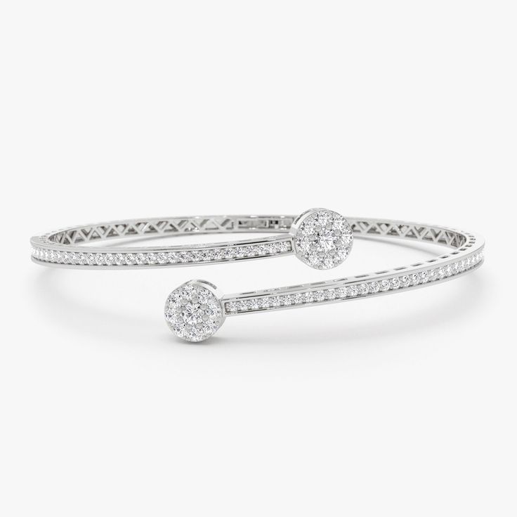 14k Gold Cross Over Diamond Bangle Bracelet 14K White Gold Ferkos Fine Jewelry Christmas Proposal, Diamond Bangle Bracelet, Bracelet For Her, Daily Wear Jewellery, Open Cuff Bracelet, Diamond Bangles Bracelet, Cuff Bangle Bracelet, White Bracelets, Diamond Bangle