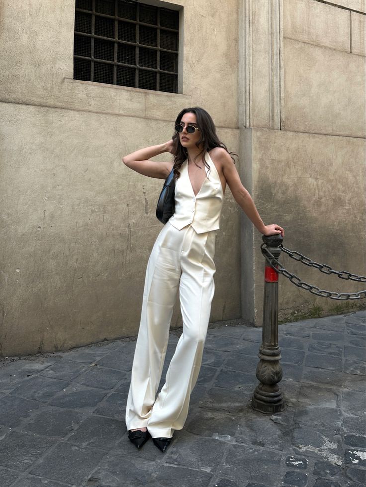 Co-ord, white, waistcoat, celine triomphe sunglasses White Waistcoat Suit Women, White Waistcoat Outfit Women, White Waistcoat Outfit, Waist Coat Outfit Women, Celine Triomphe Sunglasses, Waistcoat Outfit Women, Slim Outfits, Waistcoat Outfit, 25th Bday