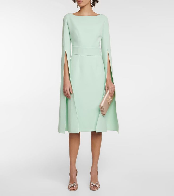 Crepe Midi Dress in Green - Safiyaa | Mytheresa Chanderi Dress, Gabbana Dress, Designer Maxi Dress, Designer Midi Dresses, Purple Midi Dress, Classy Work Outfits, Straight Dress, Red Midi Dress, Pink Midi Dress