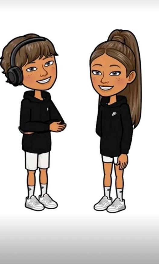 two cartoon girls with headphones on, one is wearing a black shirt and the other has