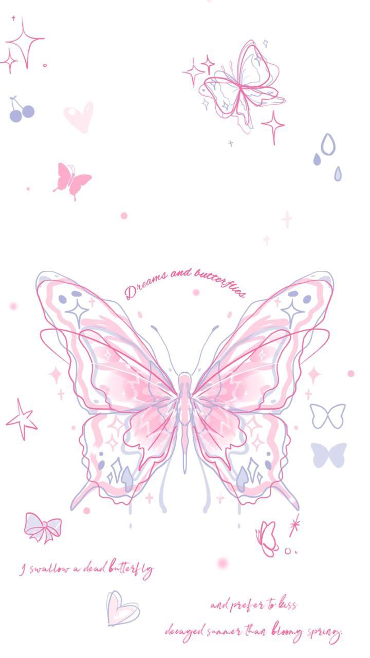 a drawing of a pink butterfly on a white background