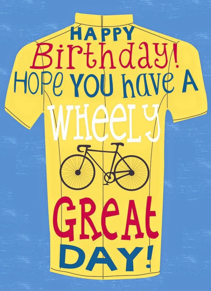 a yellow shirt with a bicycle on it that says happy birthday, hope you have a wheely great day