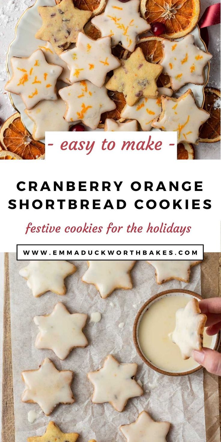 orange shortbread cookies with white icing on top and an orange slice in the middle