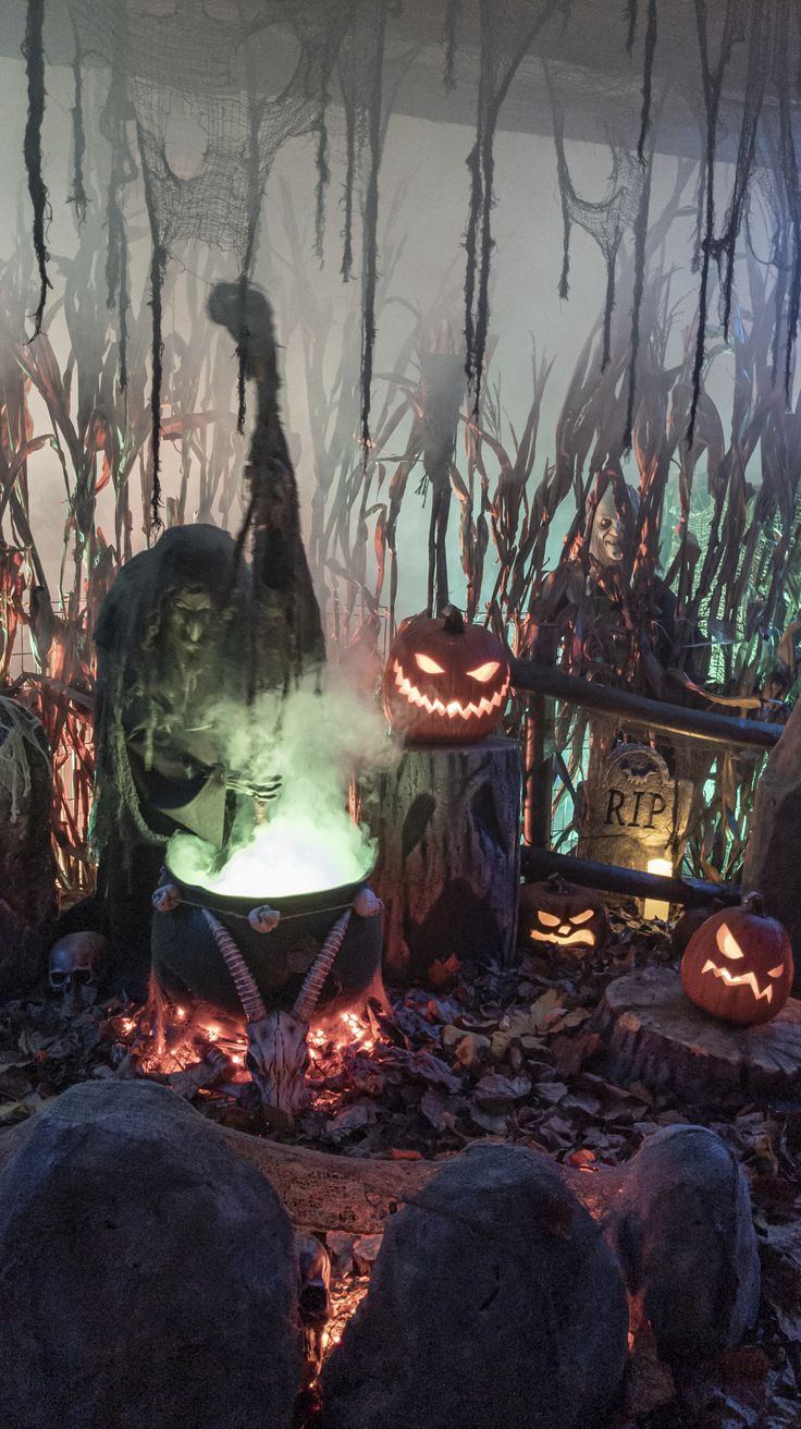 an image of halloween decorations in the woods