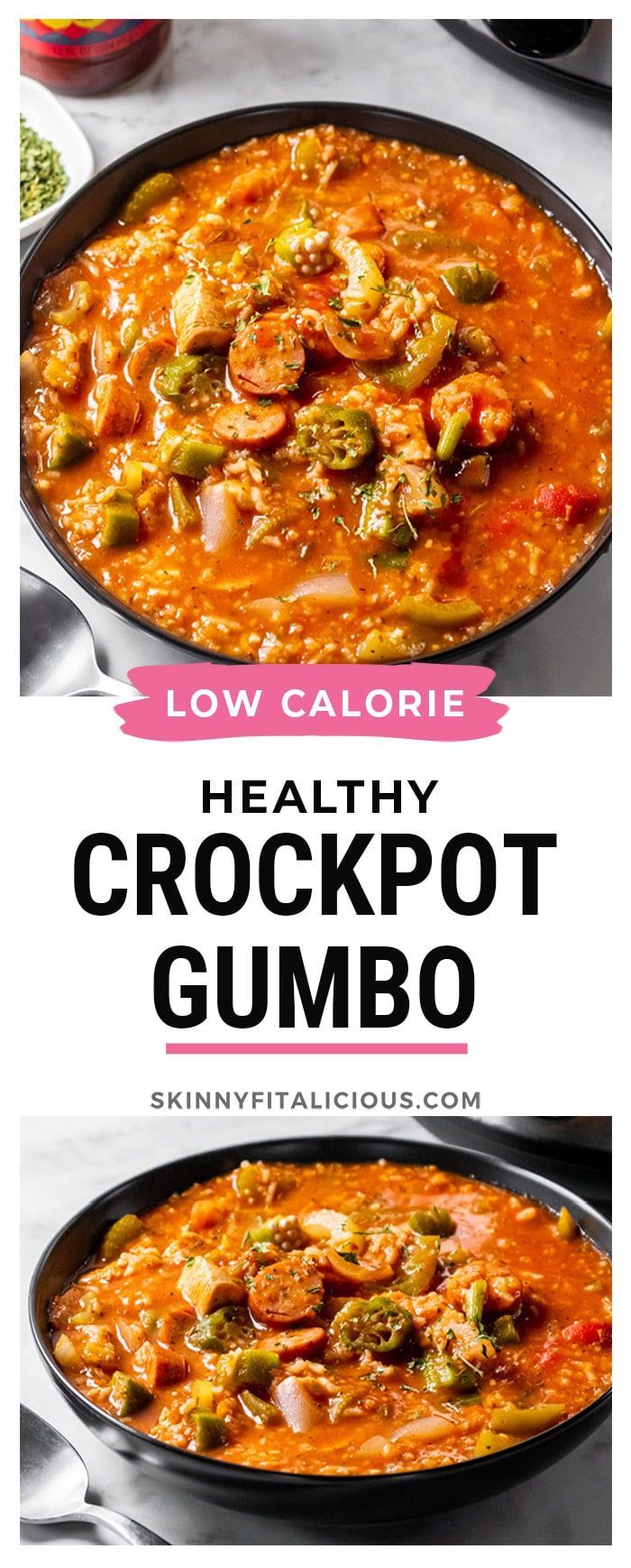 healthy crockpot gumbo recipe with broccoli and cauliflower in a skillet