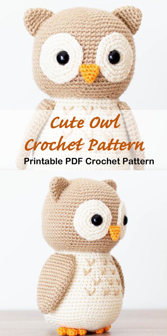 an owl crochet pattern is shown with the words, cute owl crochet pattern