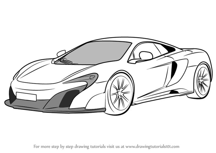 a drawing of a sports car in black and white