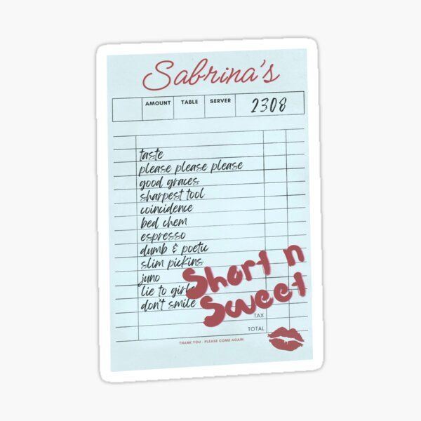 a sheet of paper with writing on it that says, sabrinia's