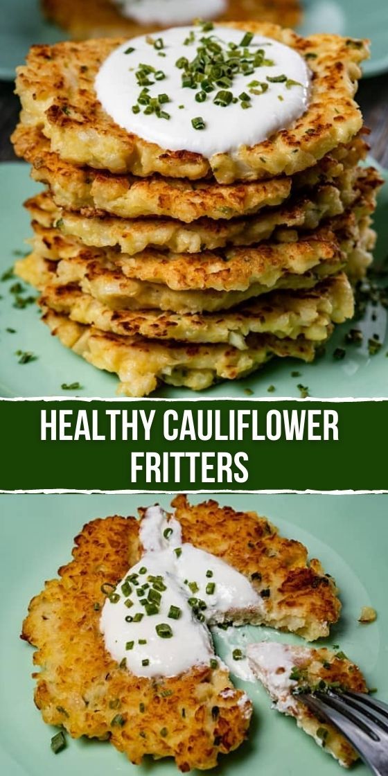 some food is stacked on top of each other and the words healthy cauliflower fritters