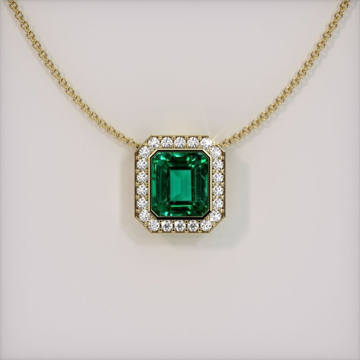 The pendant features a beautiful, transparent 2.91 carat emerald cut shape green emerald with the dimensions of 8.57 x 7.41 x 5.94 mm and a emerald cut. It has a clarity grade of very slightly included (evaluated at eye level), vivid color saturation, and an excellent polish. #fashionnecklaces #prettynecklaces #jewelrynecklaces #accessoriesjewelrynecklace #delicatejewelrynecklace Green Emerald Necklace With Diamond Halo Setting, Green Emerald Necklace With Halo Setting For May Birthstone, May Birthstone Green Emerald Necklace With Halo Setting, May Birthstone Emerald Necklace With Halo Setting, Classic Emerald Cut Emerald Necklace For May Birthstone, Emerald Cut Brilliant Emerald Necklace For May Birthstone, Emerald Cut Emerald Necklace For Wedding, Emerald Cut Diamond Necklace For Wedding, Formal Emerald Cut Emerald Necklace