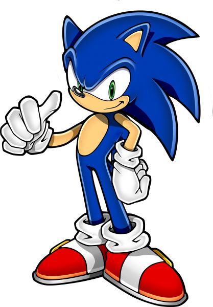 sonic the hedge is pointing his finger at something in front of him and saying, sonic but