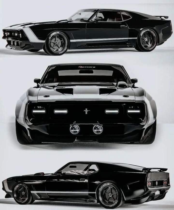 three different types of muscle cars in black and white, with the top one showing