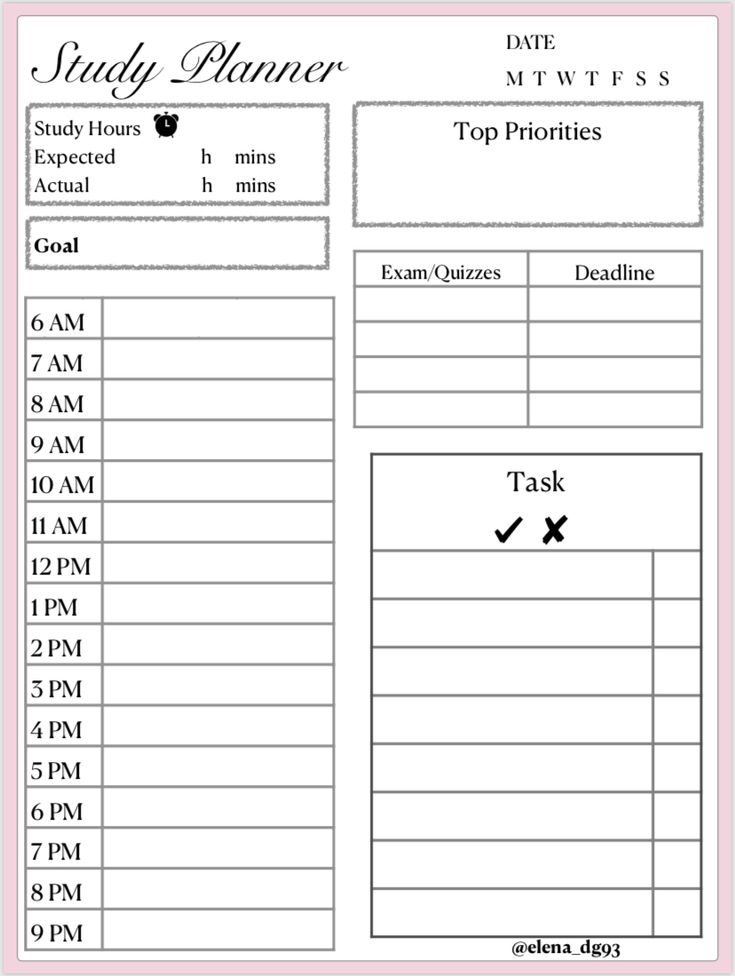 the daily planner is shown in black and white, with pink trimmings on it