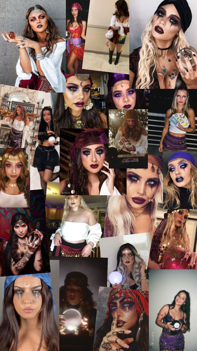 the collage shows many different women with makeup on their faces and body, including one woman