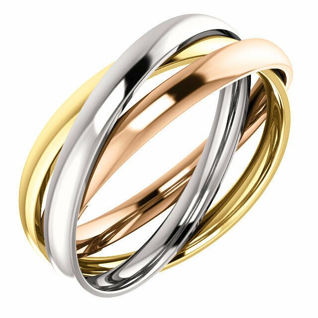 Size 5 - 14k Rose Gold, Yellow Gold, and White Gold Three Band Wedding Ring Three Band Wedding Ring, Rolling Ring, Band Wedding Ring, Gemstone Engagement, Jewelry Repair, Ring Fit, One Ring, Gemstone Engagement Rings, Mens Wedding Rings